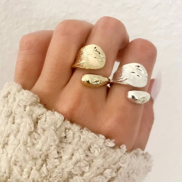 925 Sterling Silver Hammered Ring Chunky Wrap Ring Statement Ring Boho Ring - Picture 1 of 9